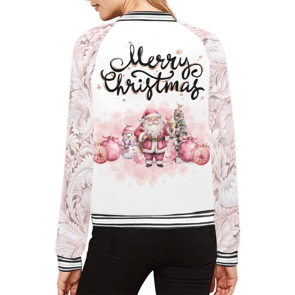 Pink Christmas Santa Paisley Bomber Jacket for Women