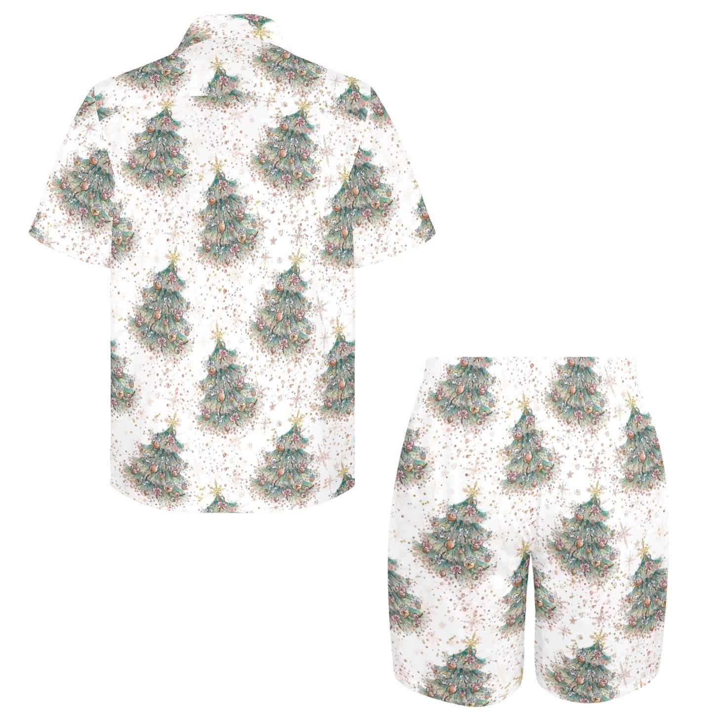 Men's Shirt & Shorts Set Christmas Trees Men's Shirt and Shorts Outfit (Set26)