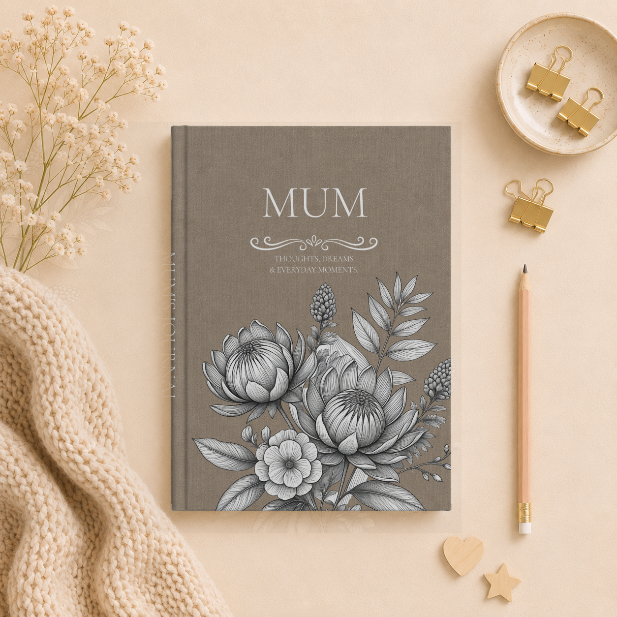 Personalized Linen-look Journal | Custom Hardcover Notebook | Australian Botanical Journal | Elegant Name Notebook