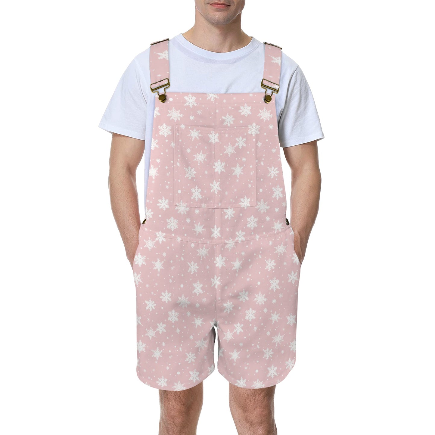 Pink Christmas Unisex Shorts Suspender Jumpsuit