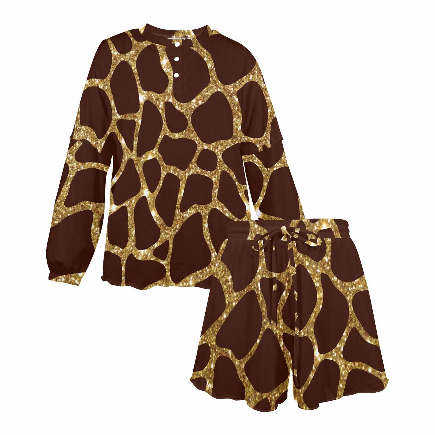 Animal print 6  Women's Long Sleeve Pajama Set with Shorts