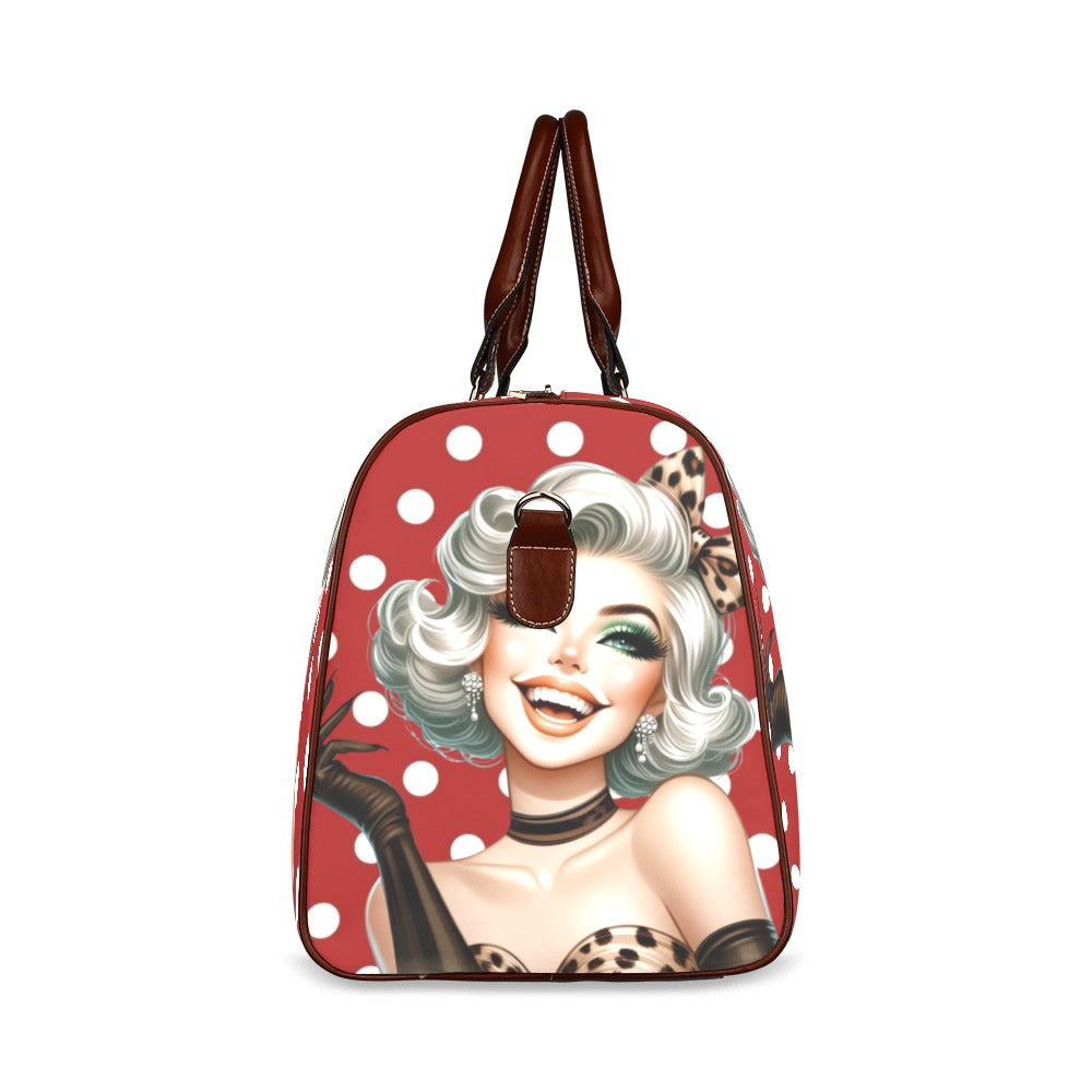 Rockabilly Red White Polka Dots Waterproof Travel Bag/Small (Model 1639)
