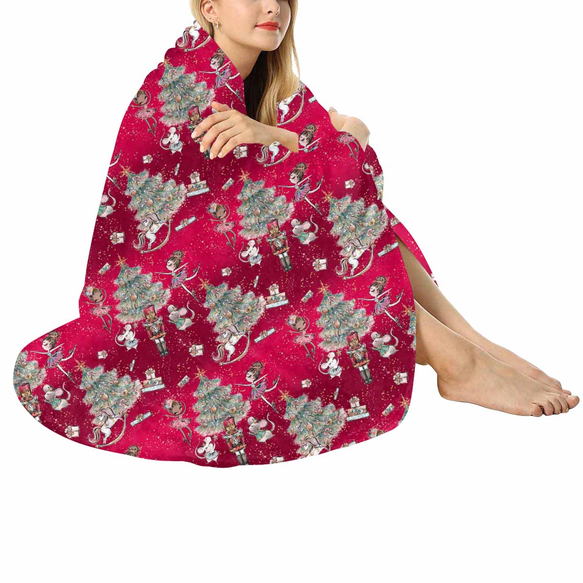 Red Christmas 50  Circular Micro Fleece Blanket 47"