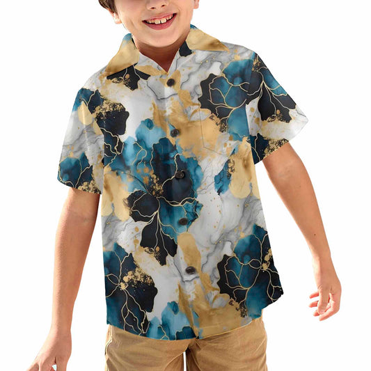 Blue Ink Floral  Little Boys Hawaiian Shirt