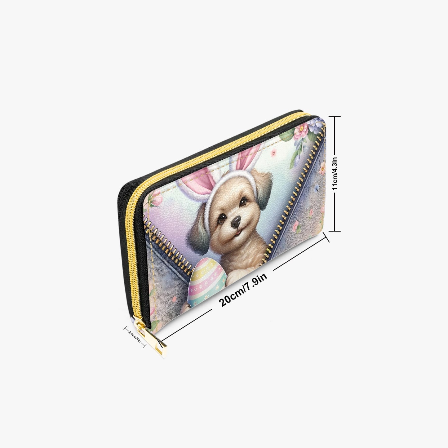 Long Type Zipper Purse, Easter, Dog with Bunny Ears