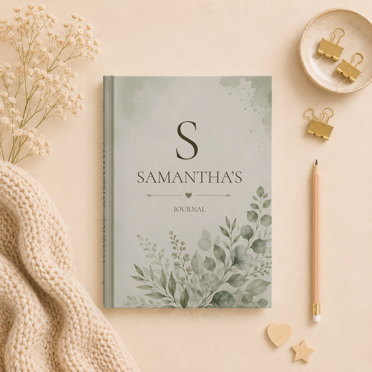 Personalized Journal Matte Hardcover, Lined Hardcover Notebook, Custom Name Journal Gift, Elegant Botanical Design, Creative Writing