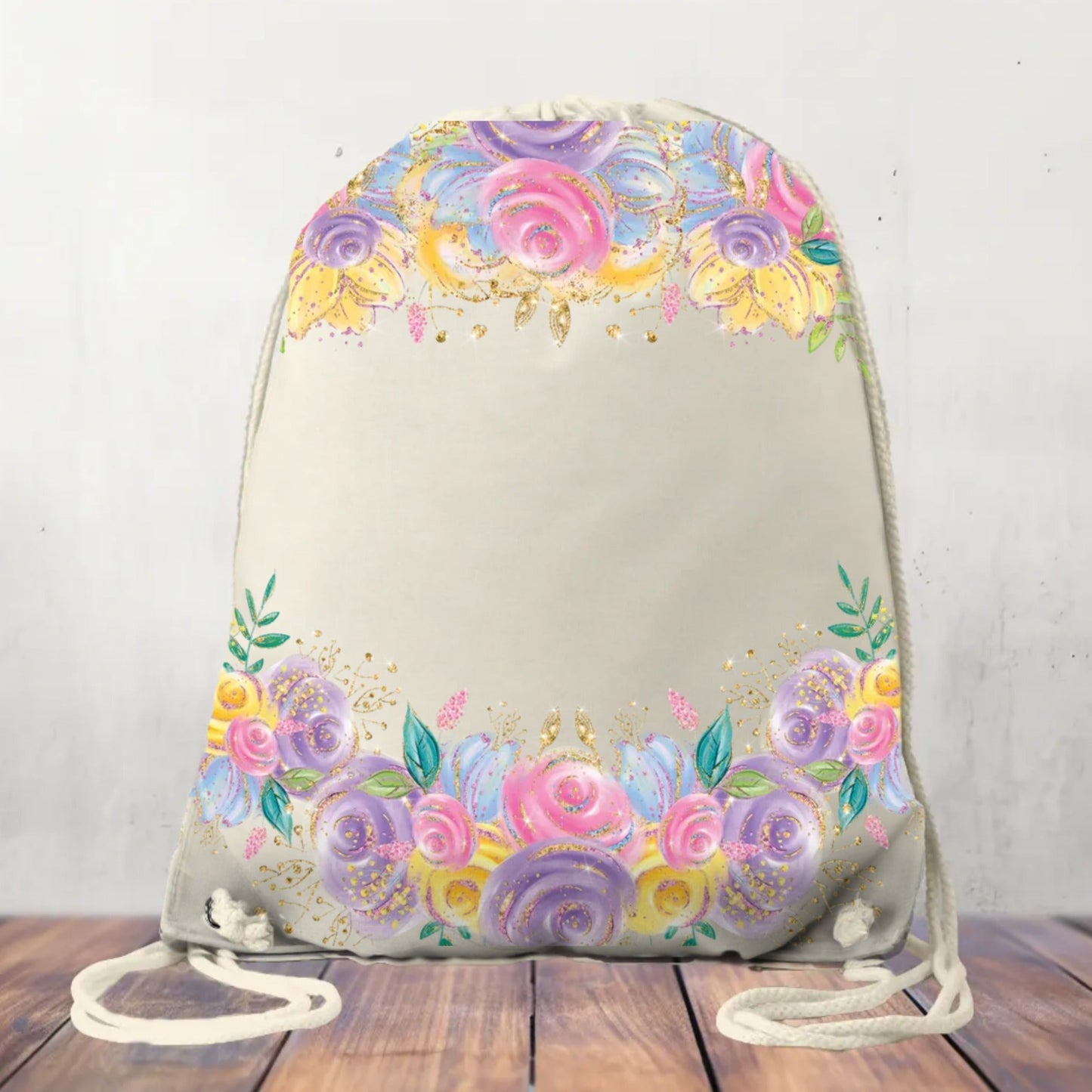 Canvas Drawstring Bag Roses Personalised