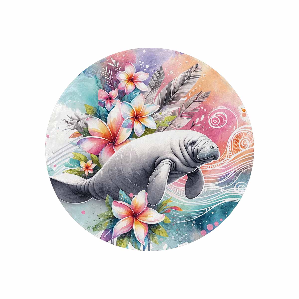 Sea_Animals_Dugong_Awd351102  Circular Micro Fleece Blanket 47"