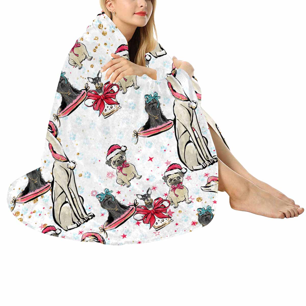 Dog Christmas  Circular Micro Fleece Blanket 60"
