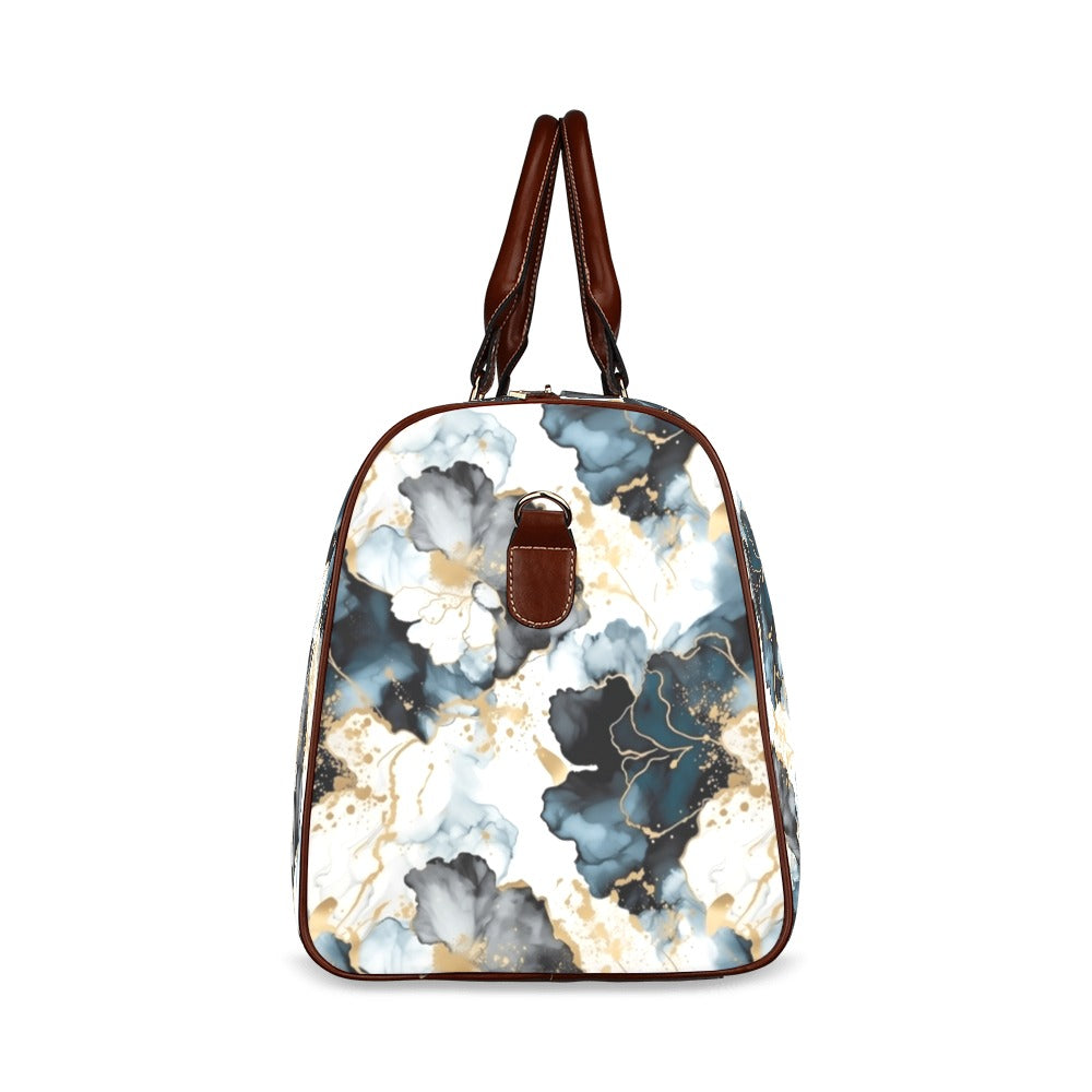 Black Ink Floral Waterproof Travel Bag/Small (Model 1639)