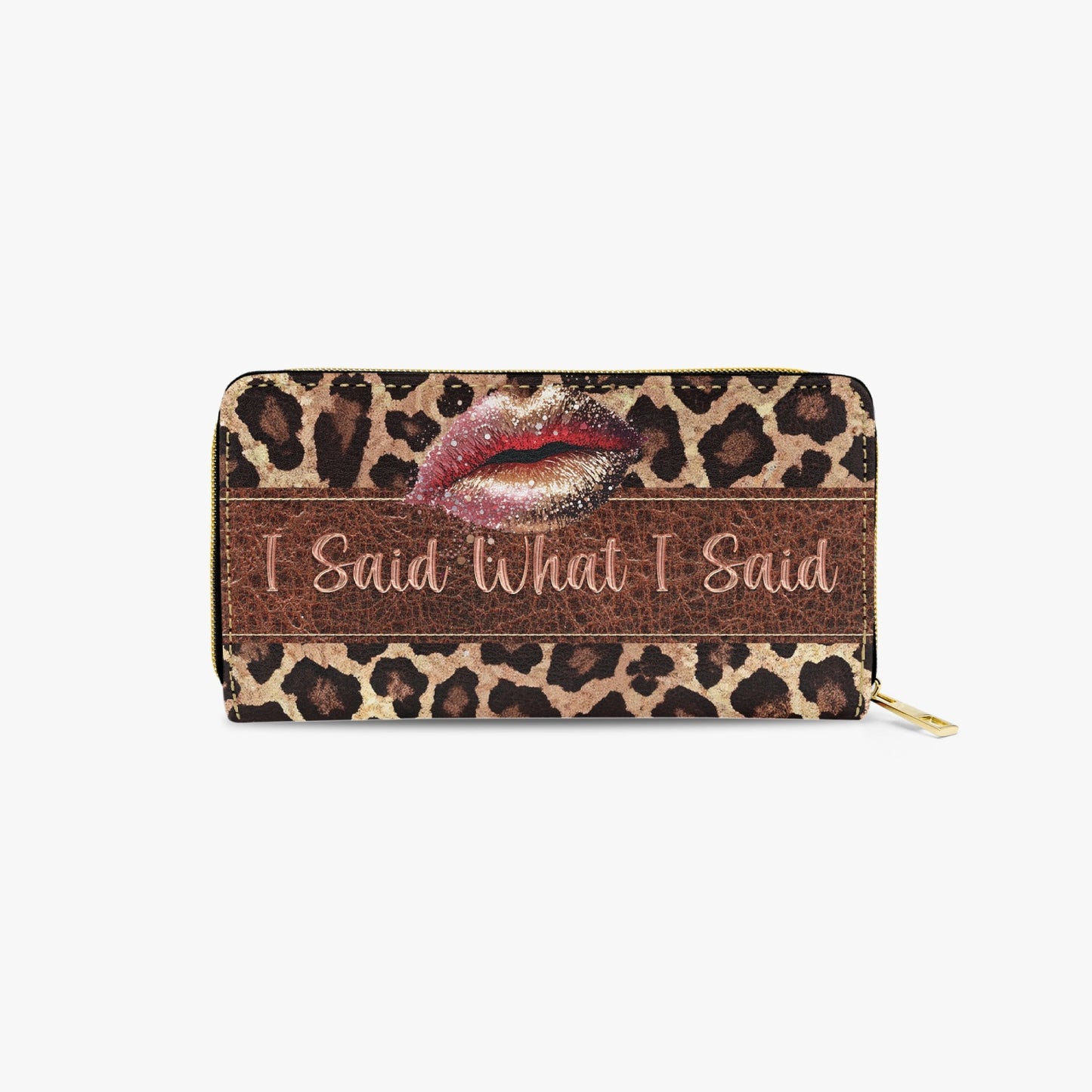 Long Type Zipper Purse - Leopard Print - Lips - I Said What I Said