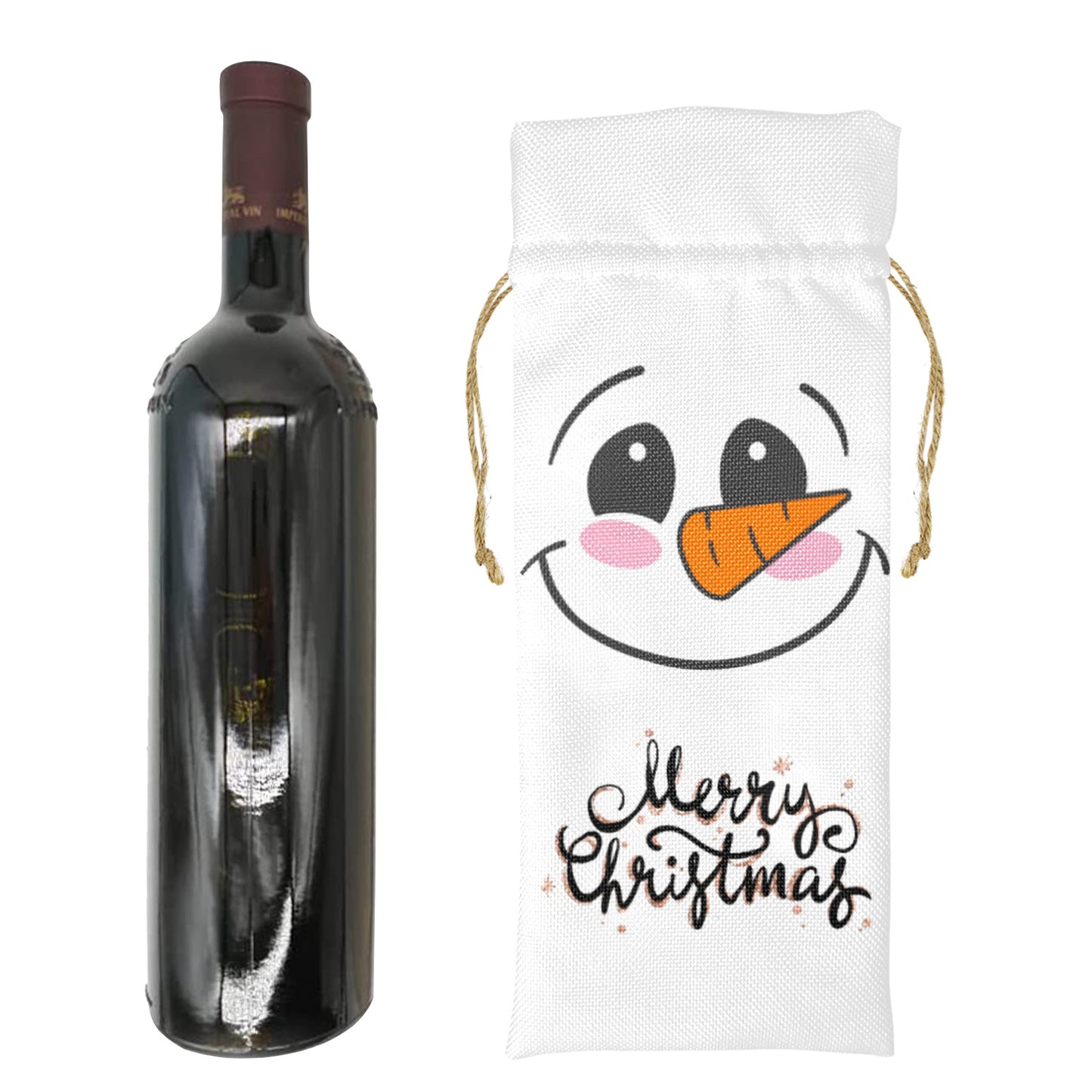 Merry Christmas Snowman Linen Wine Bottle Bag