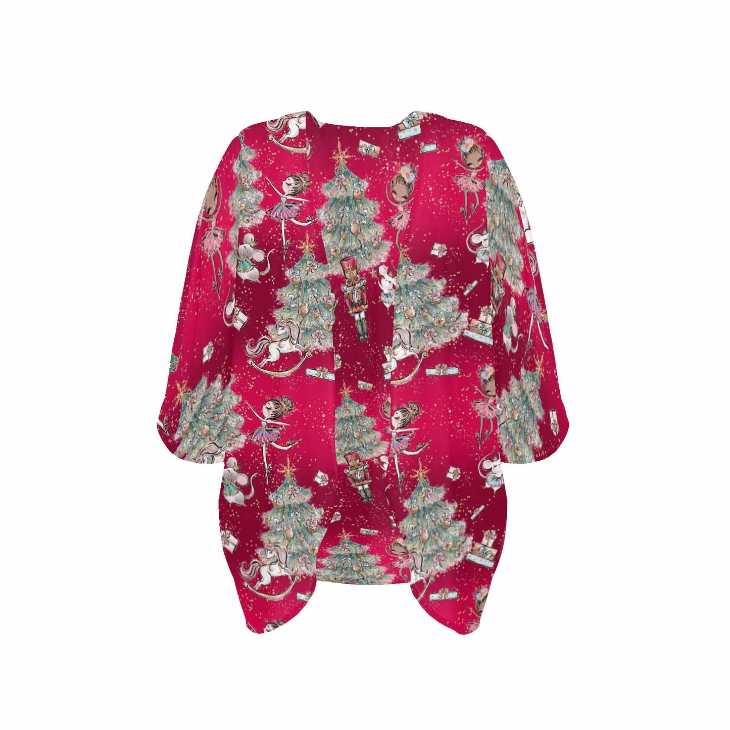 Red Christmas Women's Kimono Chiffon Cover Up