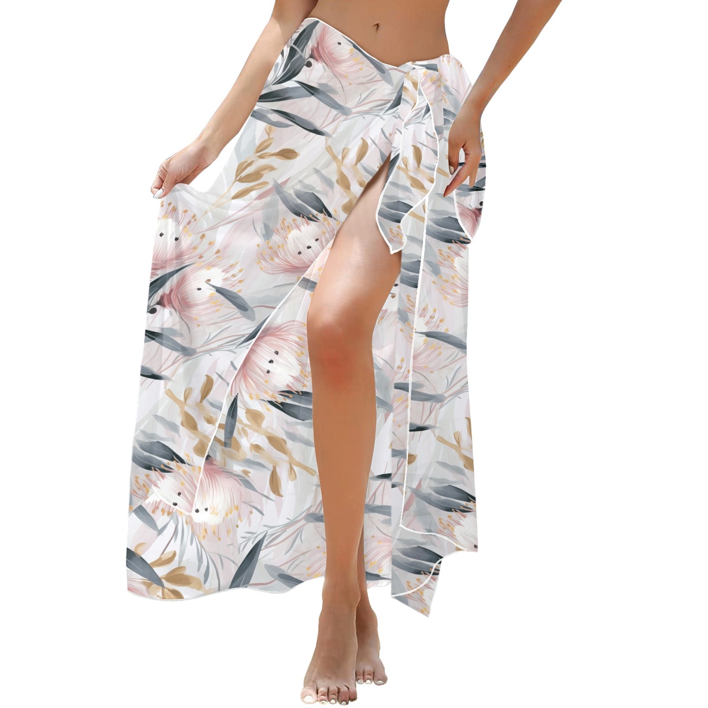 Australian Floral Pink & Grey Long Beach Sarong Wrap