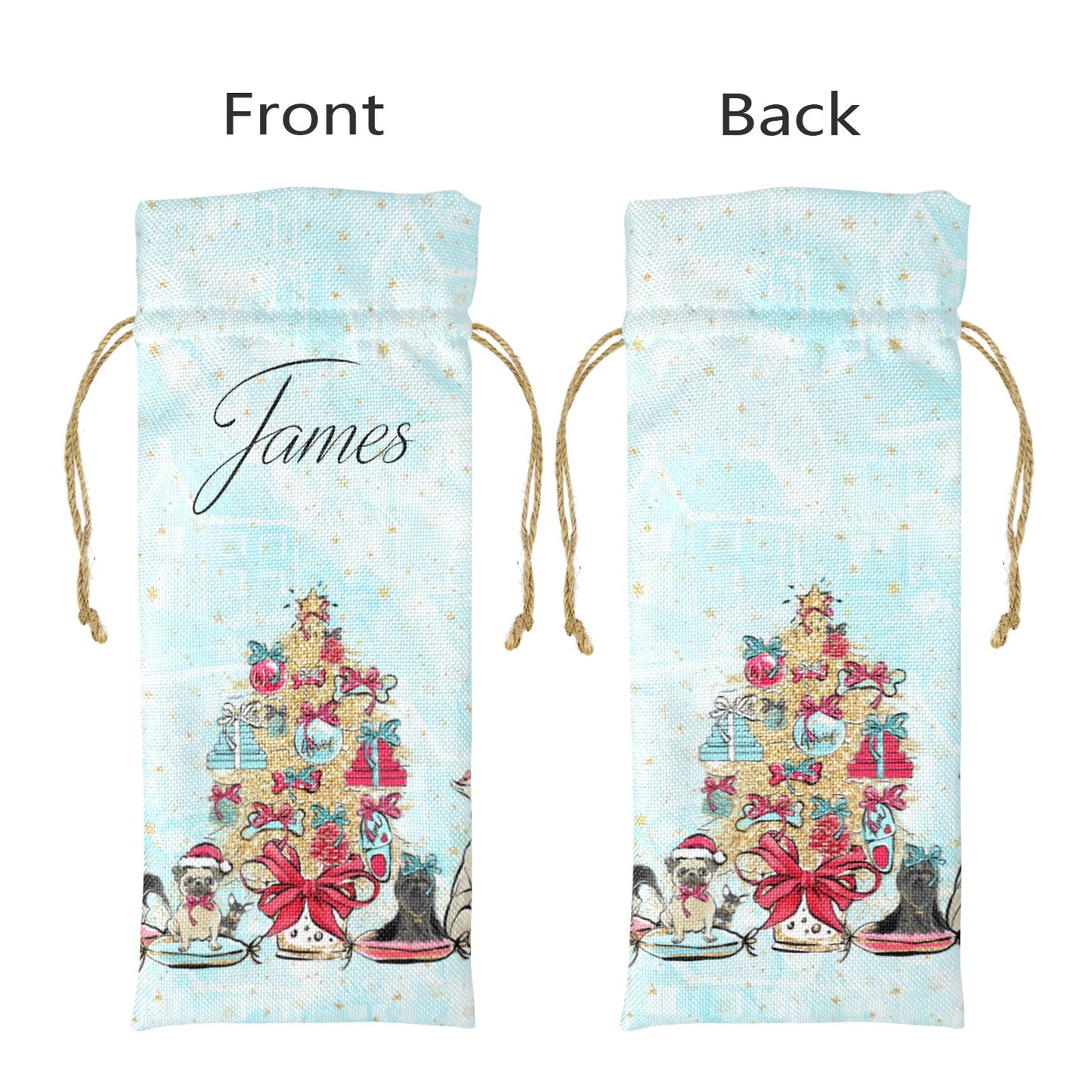 Linen Wine Bottle Bag Personalised Christmas Dog Tree