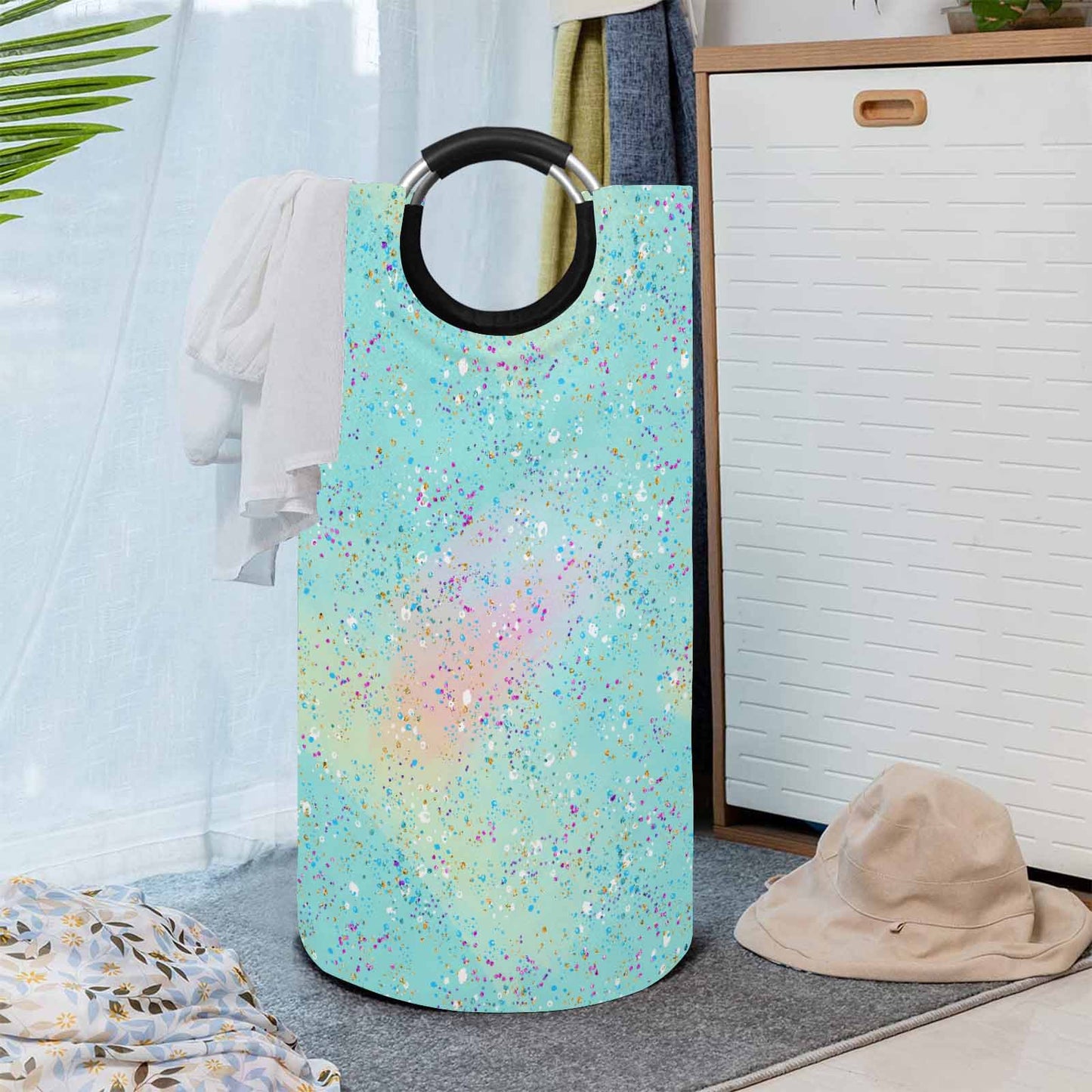 Green Splash  Round Laundry Basket