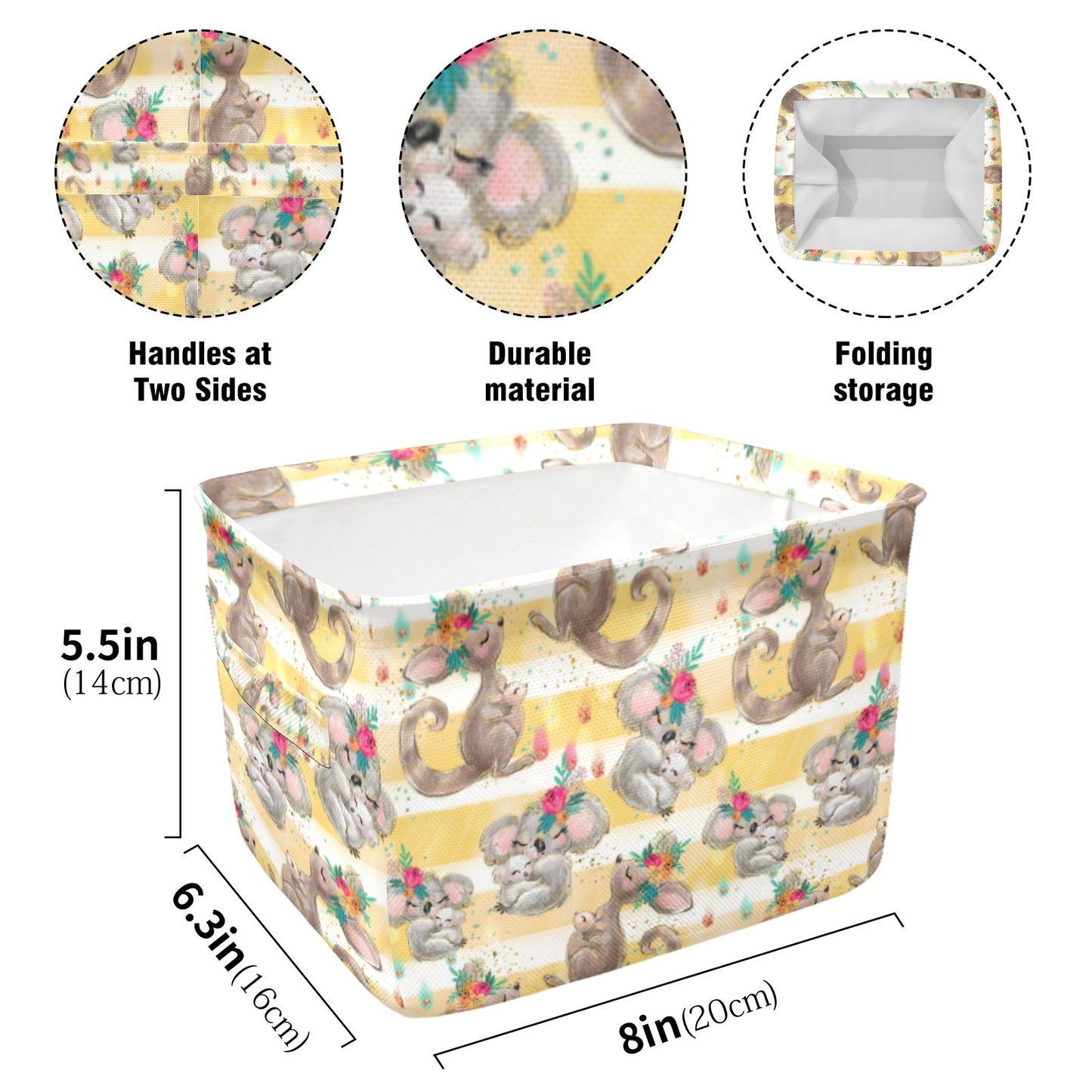 Australian Animals Koala, Kangaroo Candy Strip Fabric Storage Basket