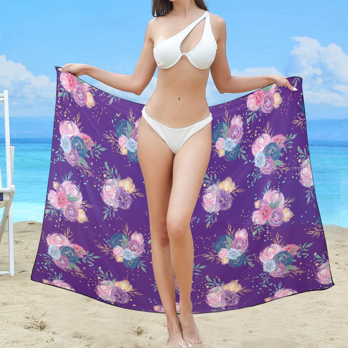 Purple Floral Long Beach Sarong Wrap