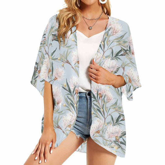 Australian Floral Blue  GP Women's Kimono Chiffon Cover Up