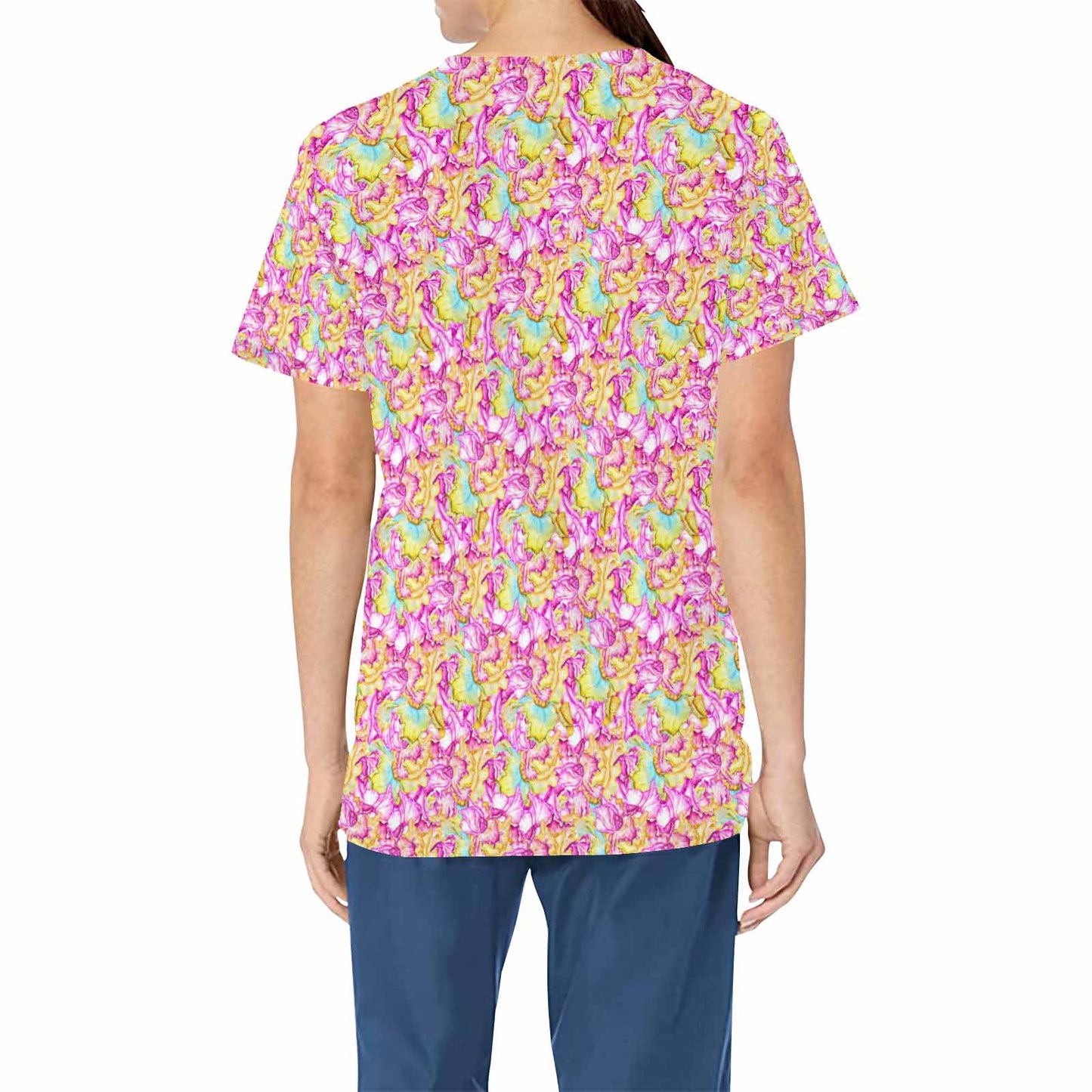 Purple Iris  Women's V Neck Scrub Top Nurse Uniform with Deep Front Pockets