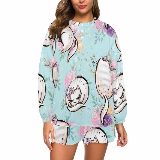 Blue Cats  Women's Long Sleeve Pajama Set with Shorts