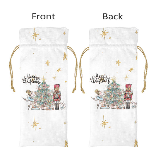 Merry Christmas Nutcracker Sugar Plum Fairy Linen Wine Bottle Bag