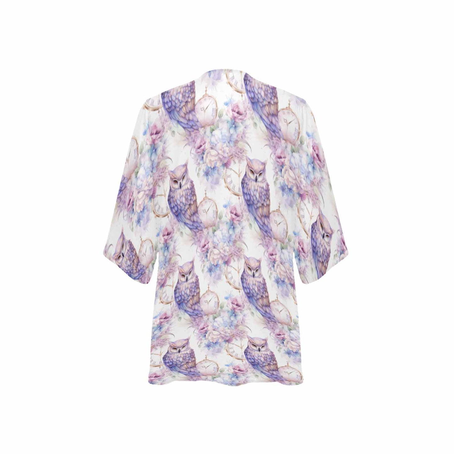 Pastel Owls Women's Kimono Chiffon Cover Up