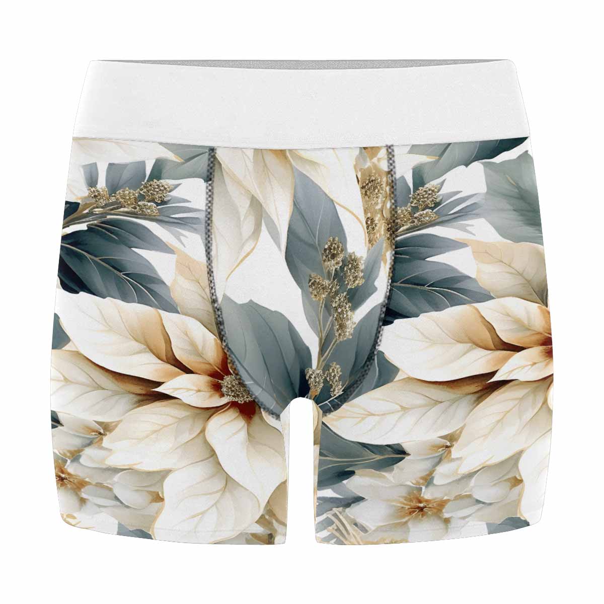 Cream Poinsettia Men's All Over Print Boxer Briefs (Made In AUS)