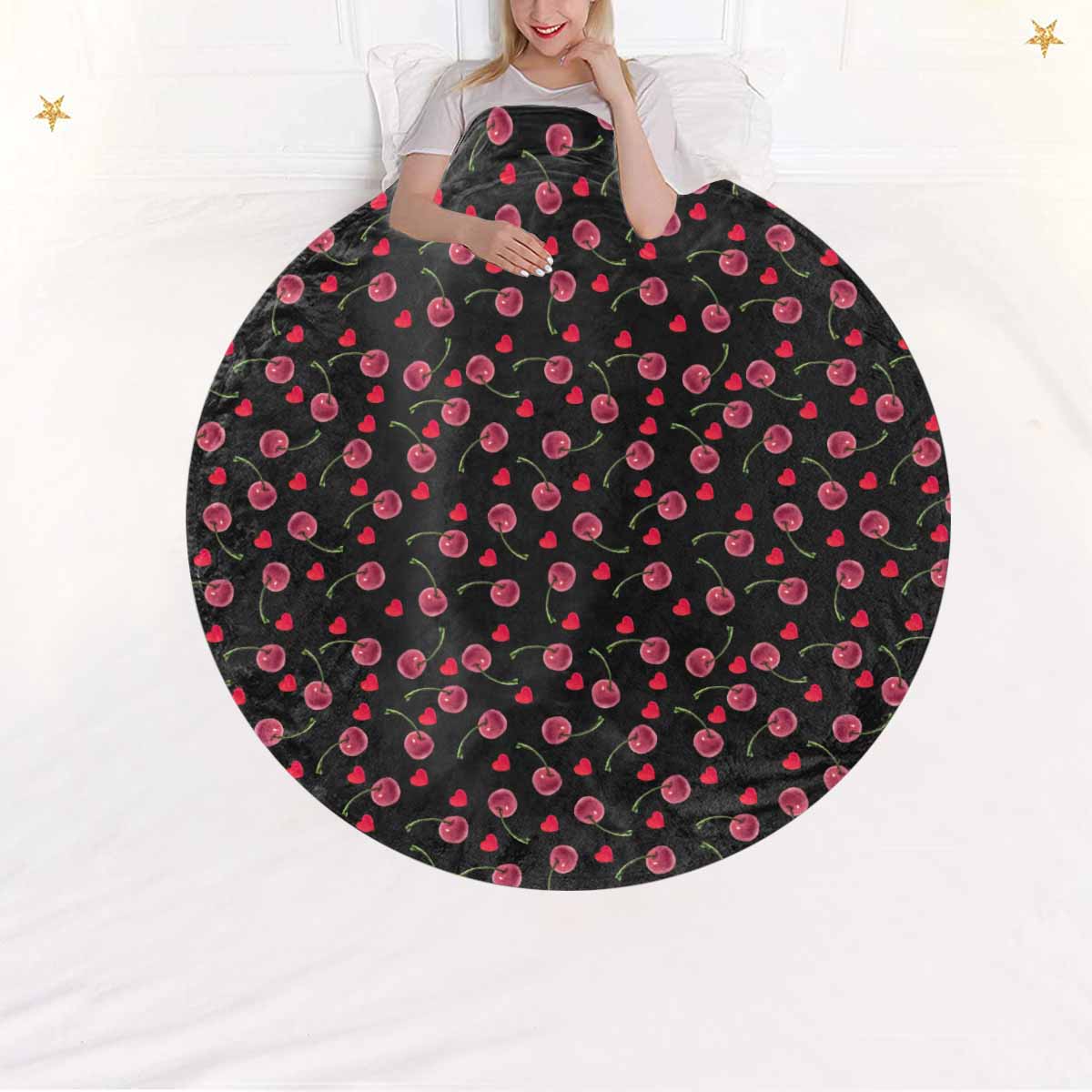 Cherries  Circular Micro Fleece Blanket 60"