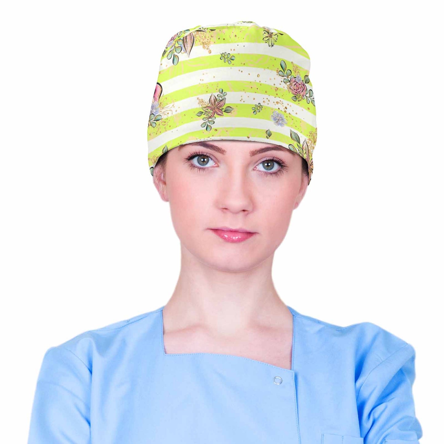 Nurse Scrub Cap Candy Stripe Floral  Scrub Cap