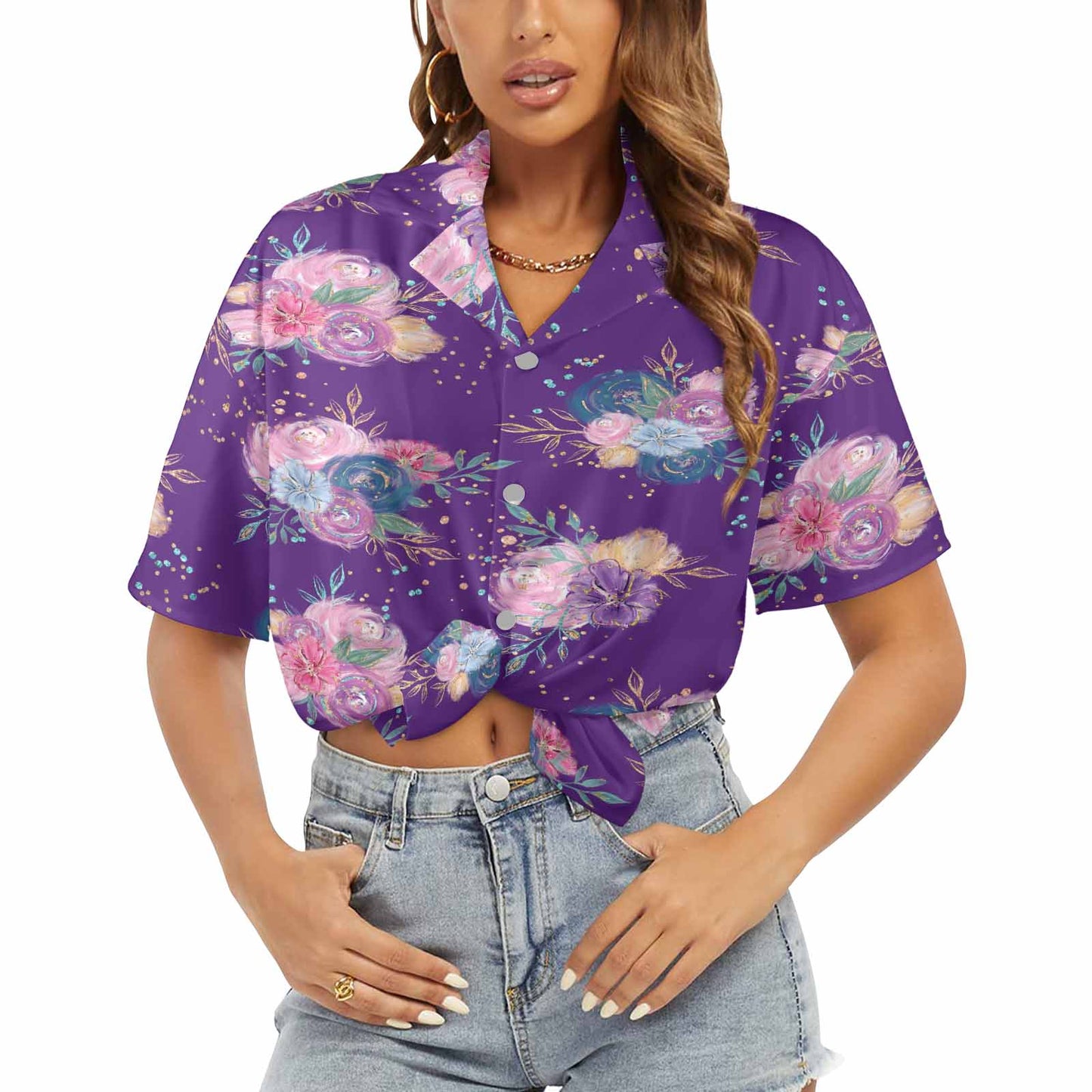 Purple Floral  Women's Hawaiian Shirt
