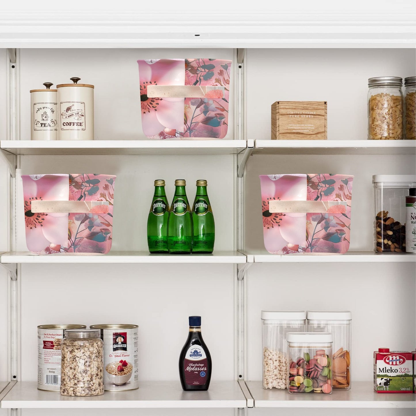 Pink Floral Fabric Storage Basket