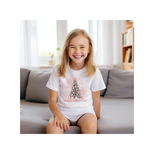 Kids Heavy Cotton™ Tee, Pink Christmas Tree, Christmas TShirt