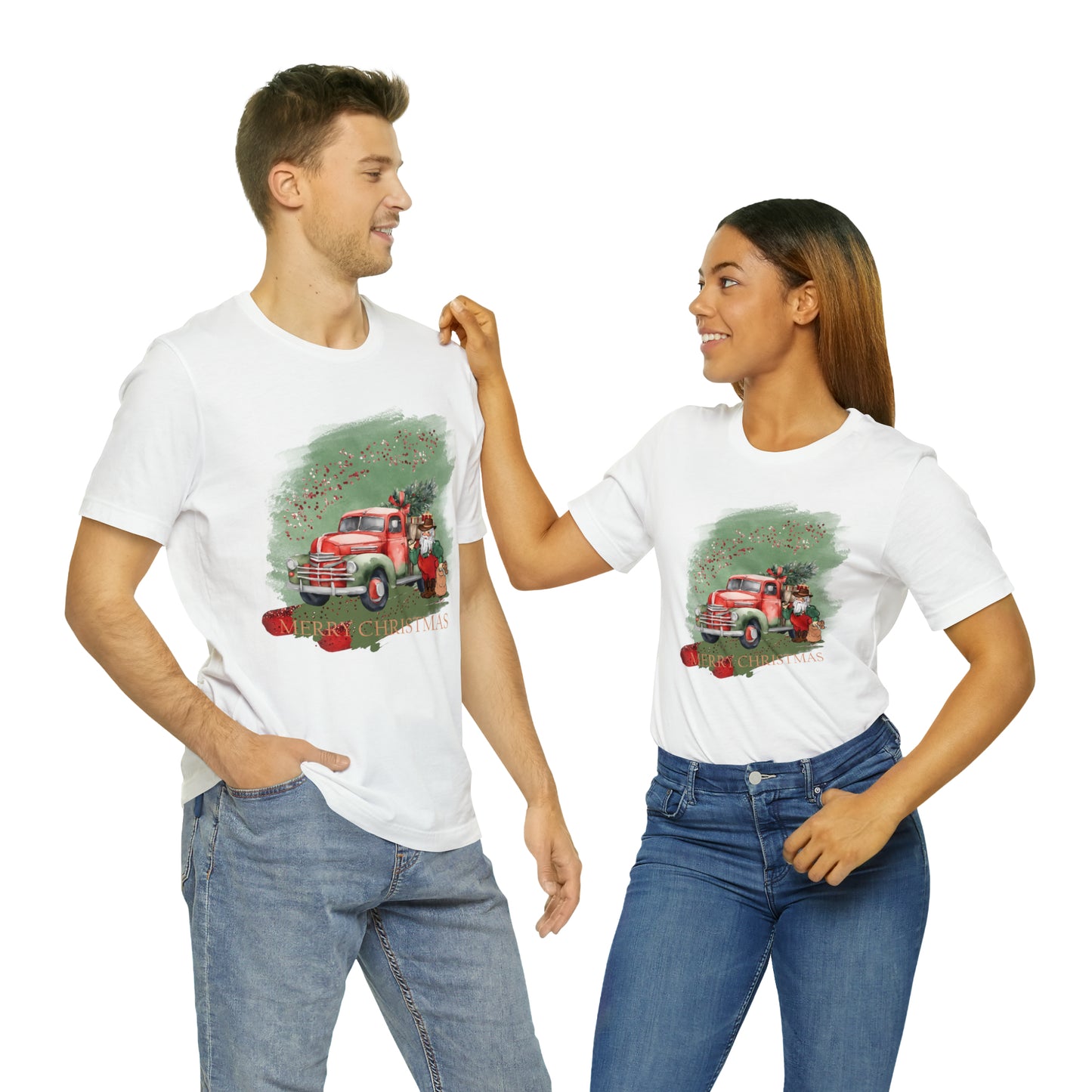 Unisex Adults Jersey Short Sleeve Tee Sage Christmas, Santa, Country Truck, Christmas TShirt, Country Christmas, Western Chrismas