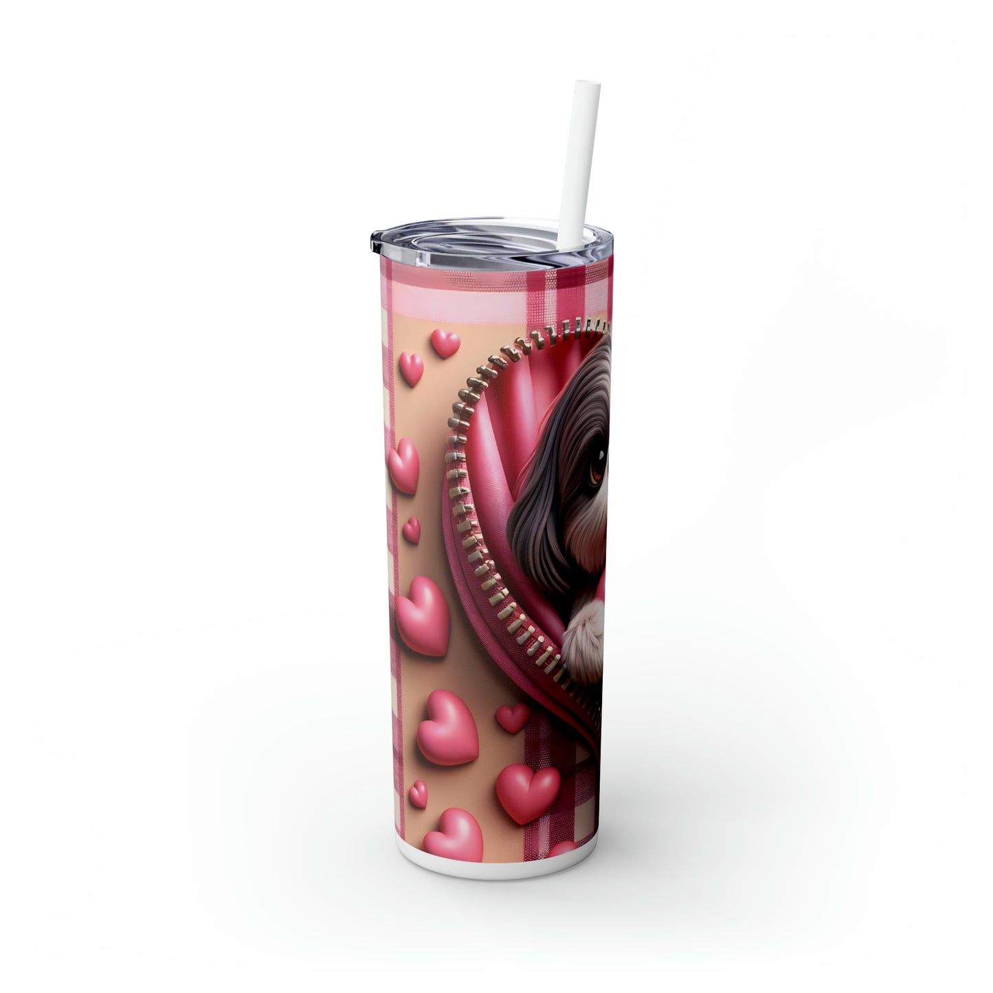 Skinny Tumbler with Straw, 20oz, Dog, Valentines Day, awd-1152