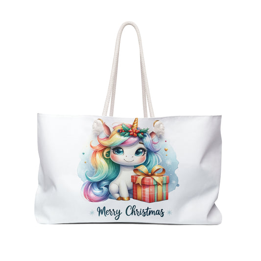 Personalised/Non-Personalised Weekender Bag, Unicorn, Merry Christmas, Large Weekender Bag, Beach Bag, Book Bag