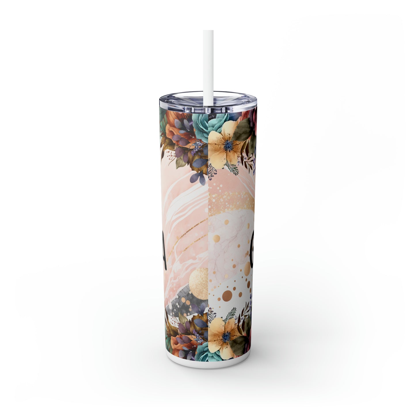 Skinny Tumbler with Straw, 20oz, Floral, Quote, Blessed Grandma, awd-728