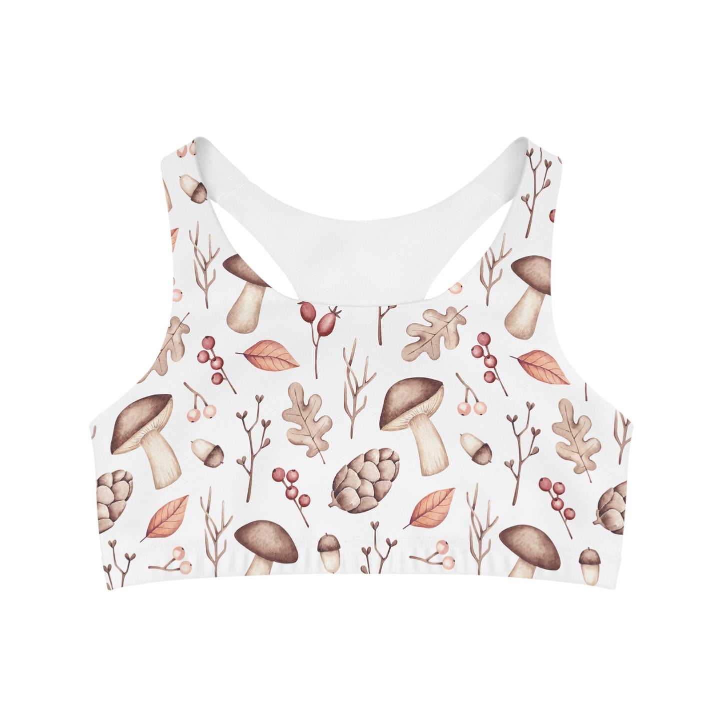 Seamless Sports Bra, Mushroom and Acorn, Women's Crop Top, Women's Sportswear, Women's Athleticwear, Women's Activewear