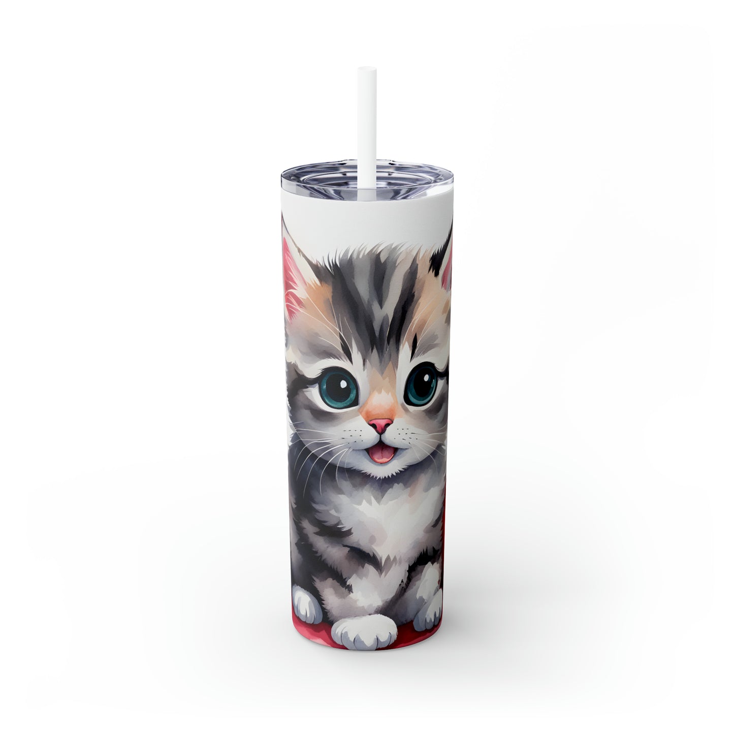 Skinny Tumbler with Straw, 20oz, Cat