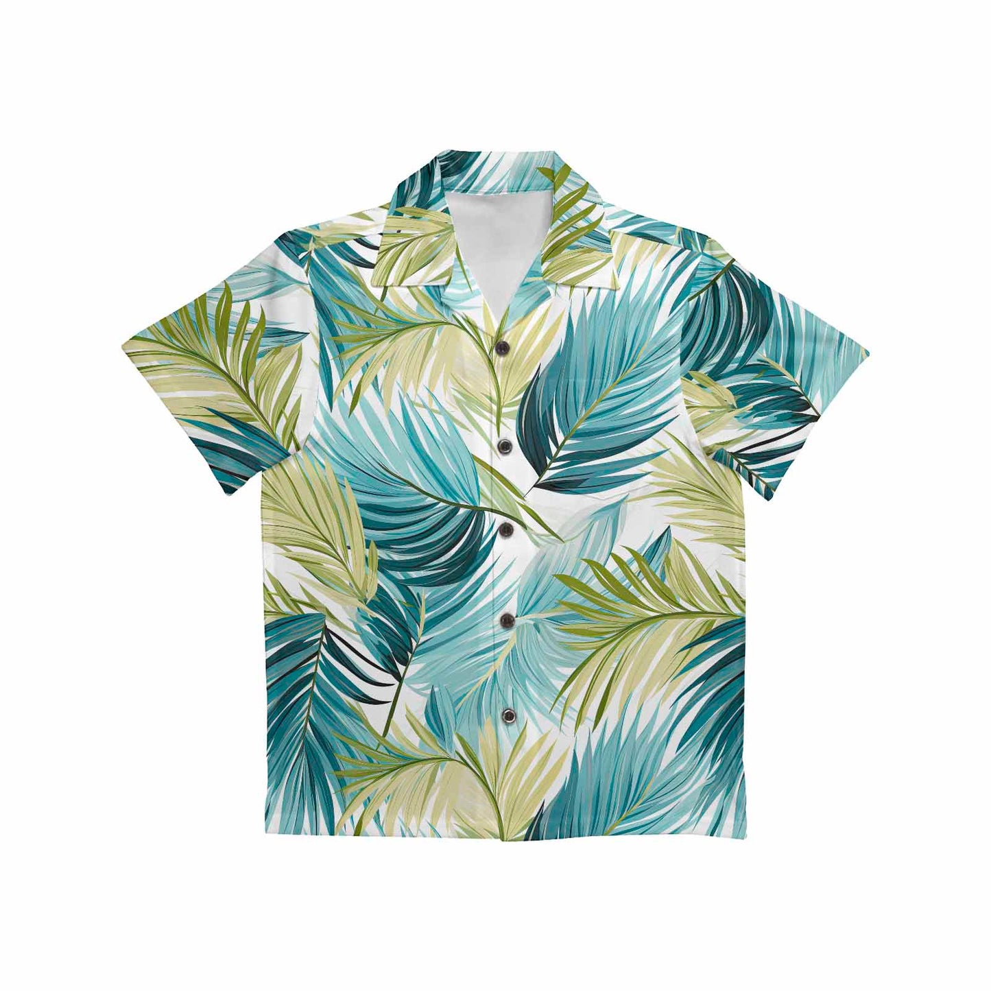 Palm Leaves Blue Green  Little Boys Hawaiian Shirt