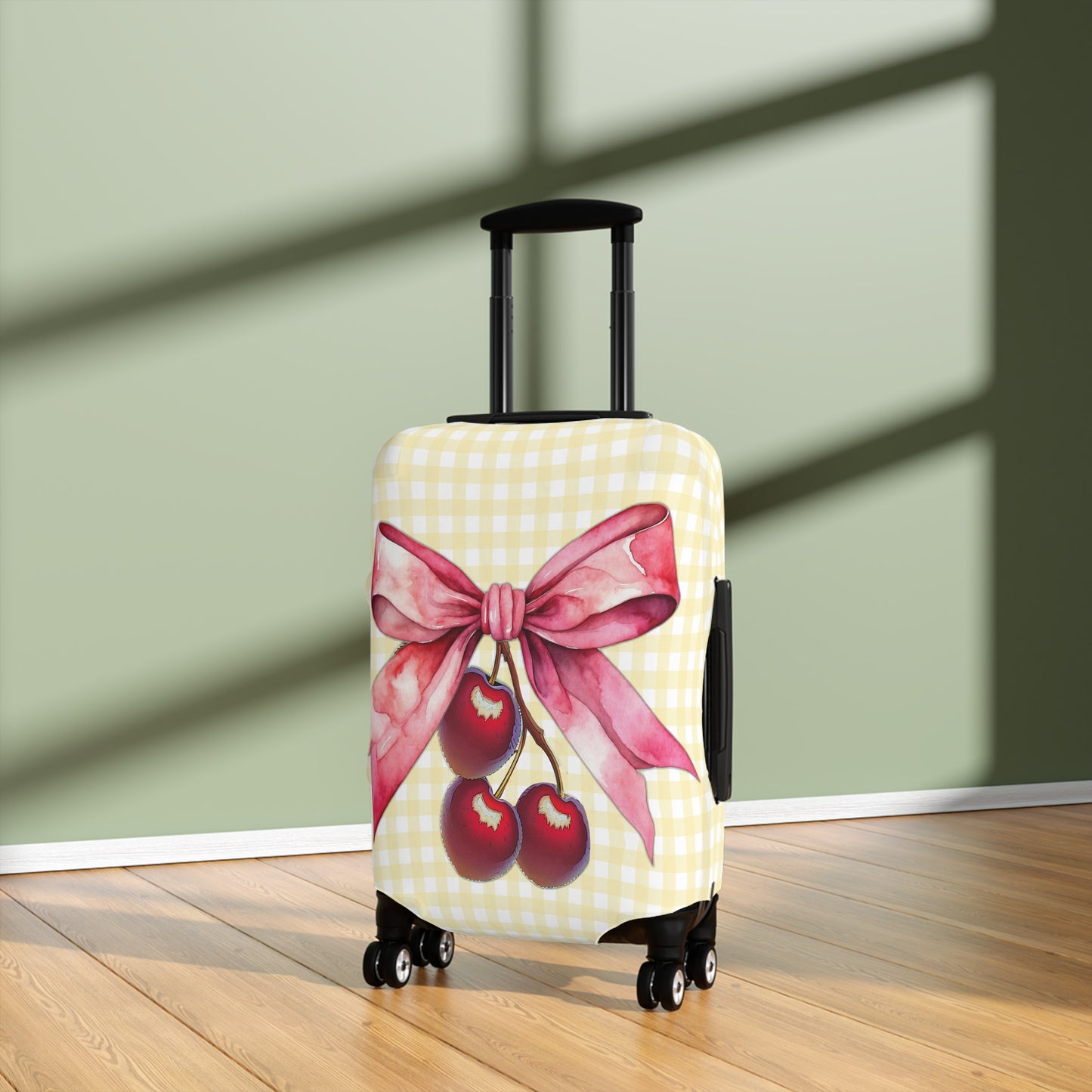 Luggage Cover, Rockabilly, Coquette, Lemon Gingham, Cherries and Ribbon, awd-2509