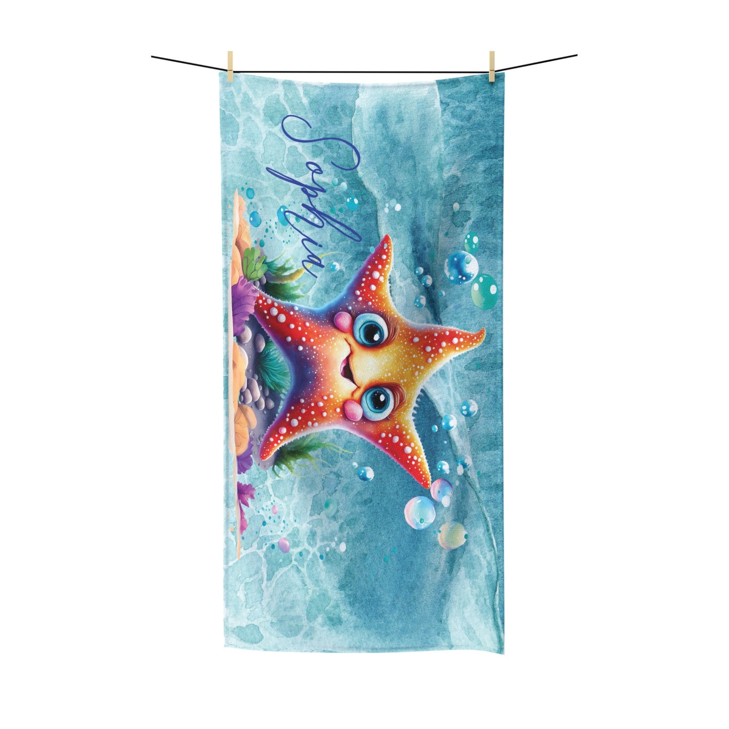 Personalised Beach Towel, Starfish, Polycotton Towel