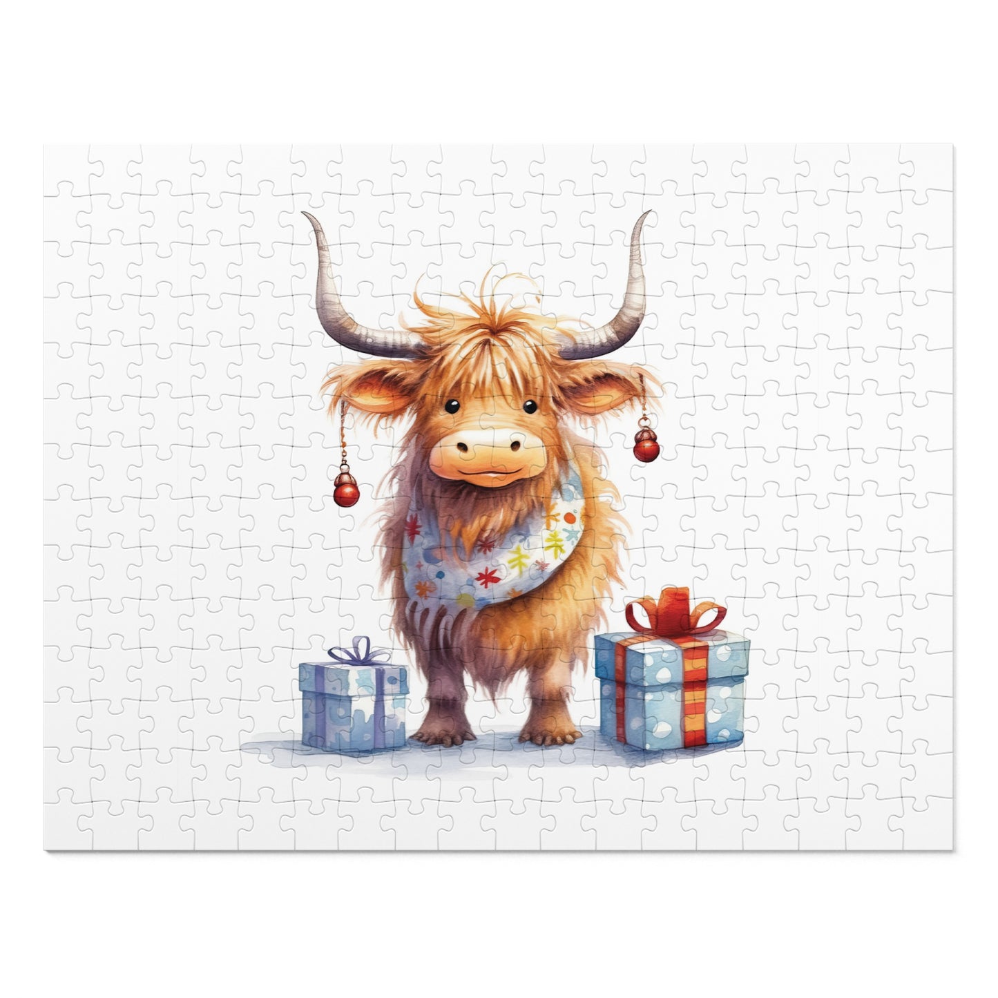 Puzzle, Christmas Highland Cow, Personalised/Non-Personalised (30, 110, 252, 500,1000-Piece)