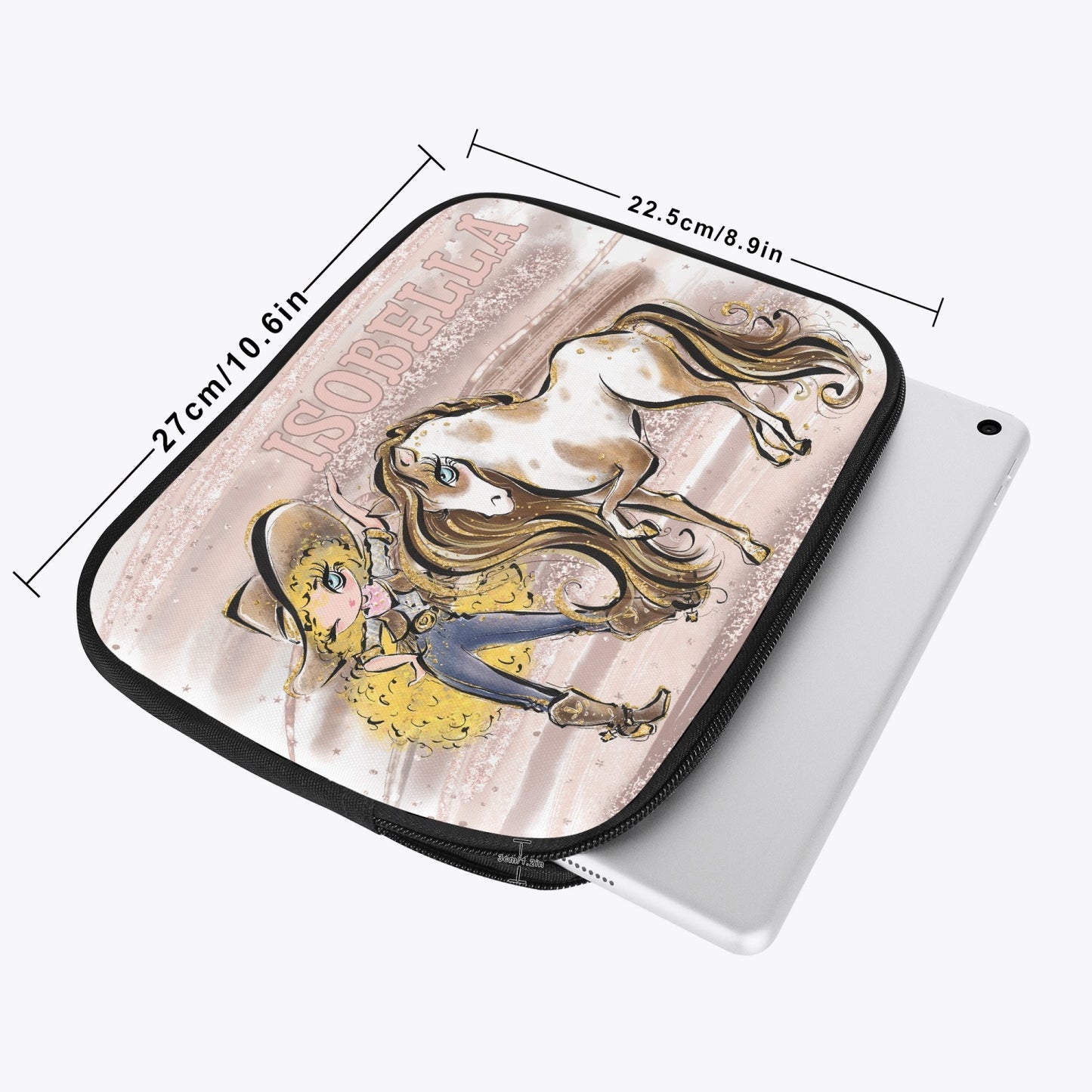 Tablet Sleeve - Howdy, Cowgirl and Horse, Blonde Curly Hair, Blue Eyes