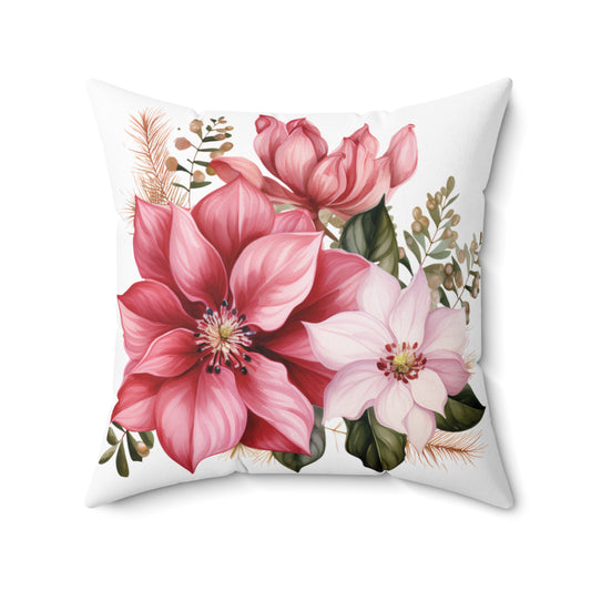 Polyester Square Cushion, Pink Poinsettia