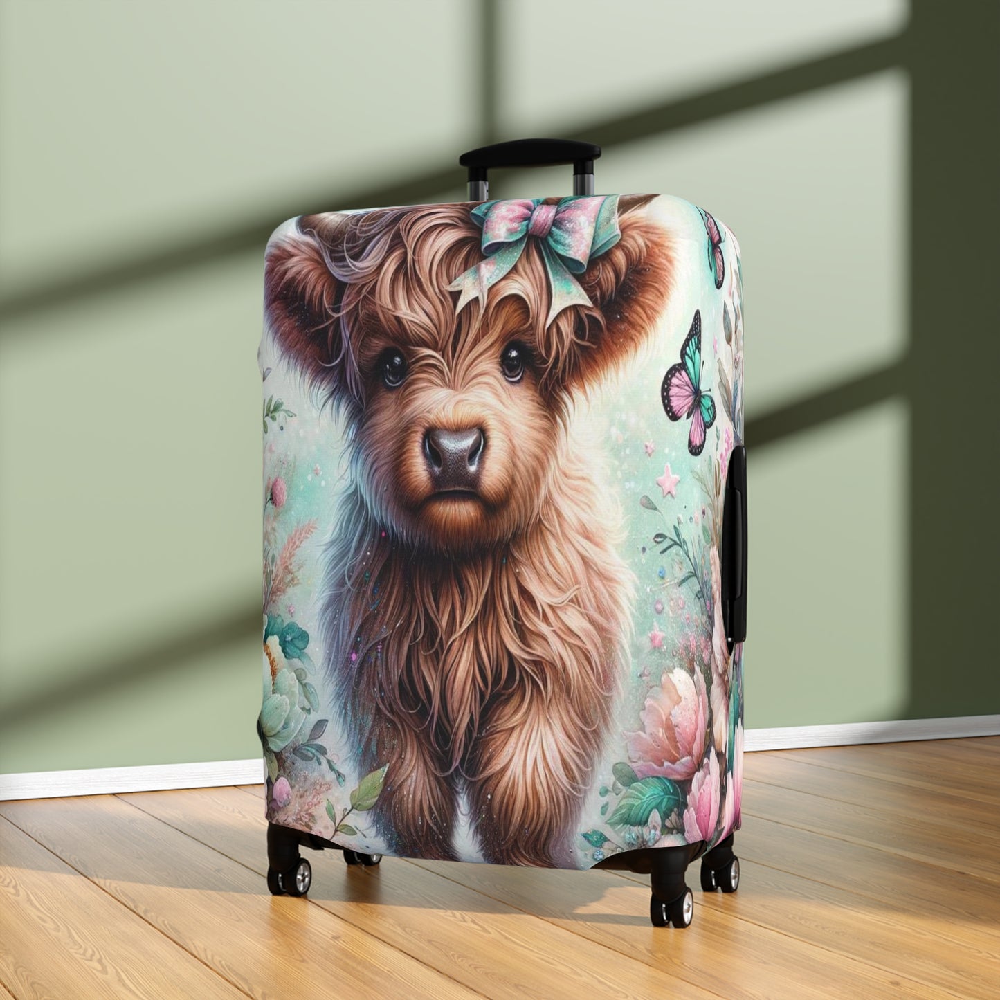 Luggage Cover, Highland Cow, Floral and Butterflies, awd-1418