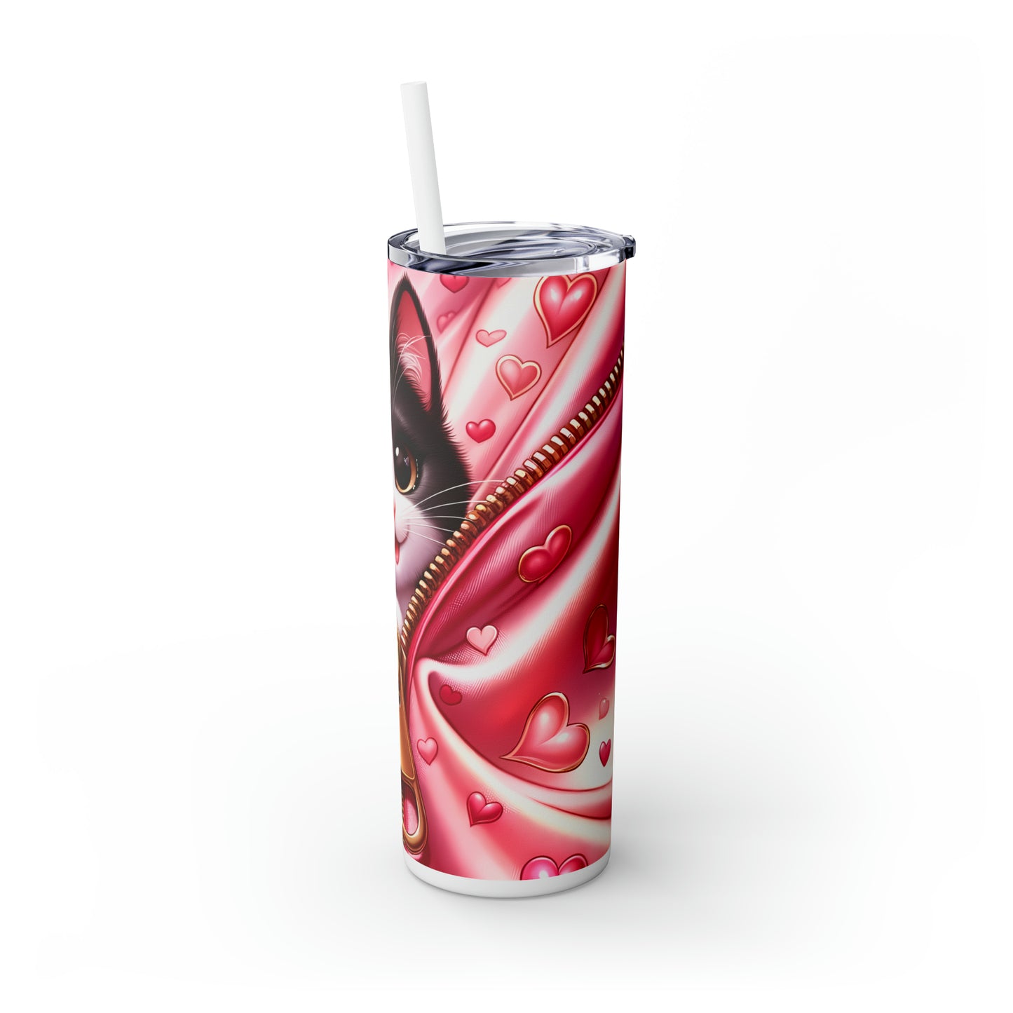 Skinny Tumbler with Straw, 20oz, Cat, Valentines Day, awd-925