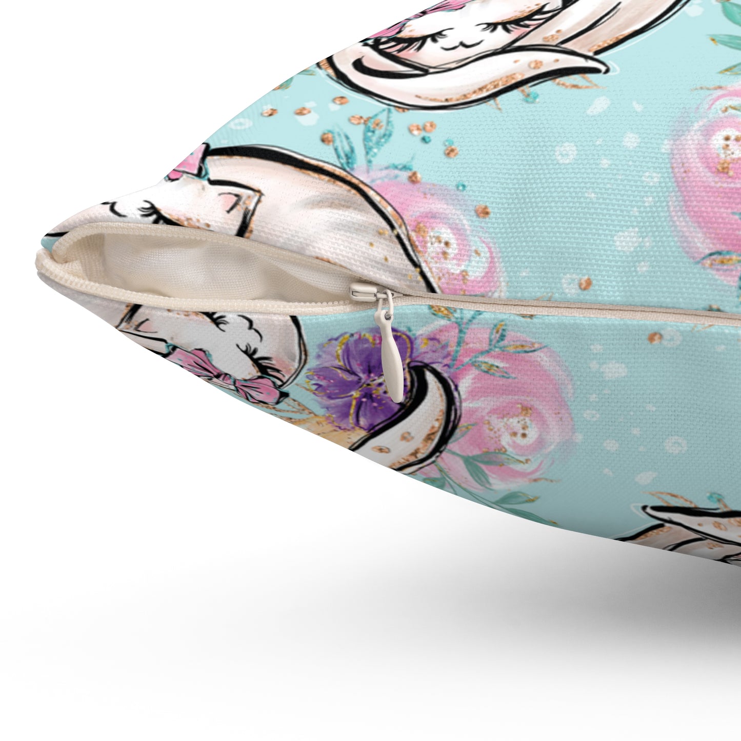 Spun Polyester Square Pillow, Cats Floral Cushion