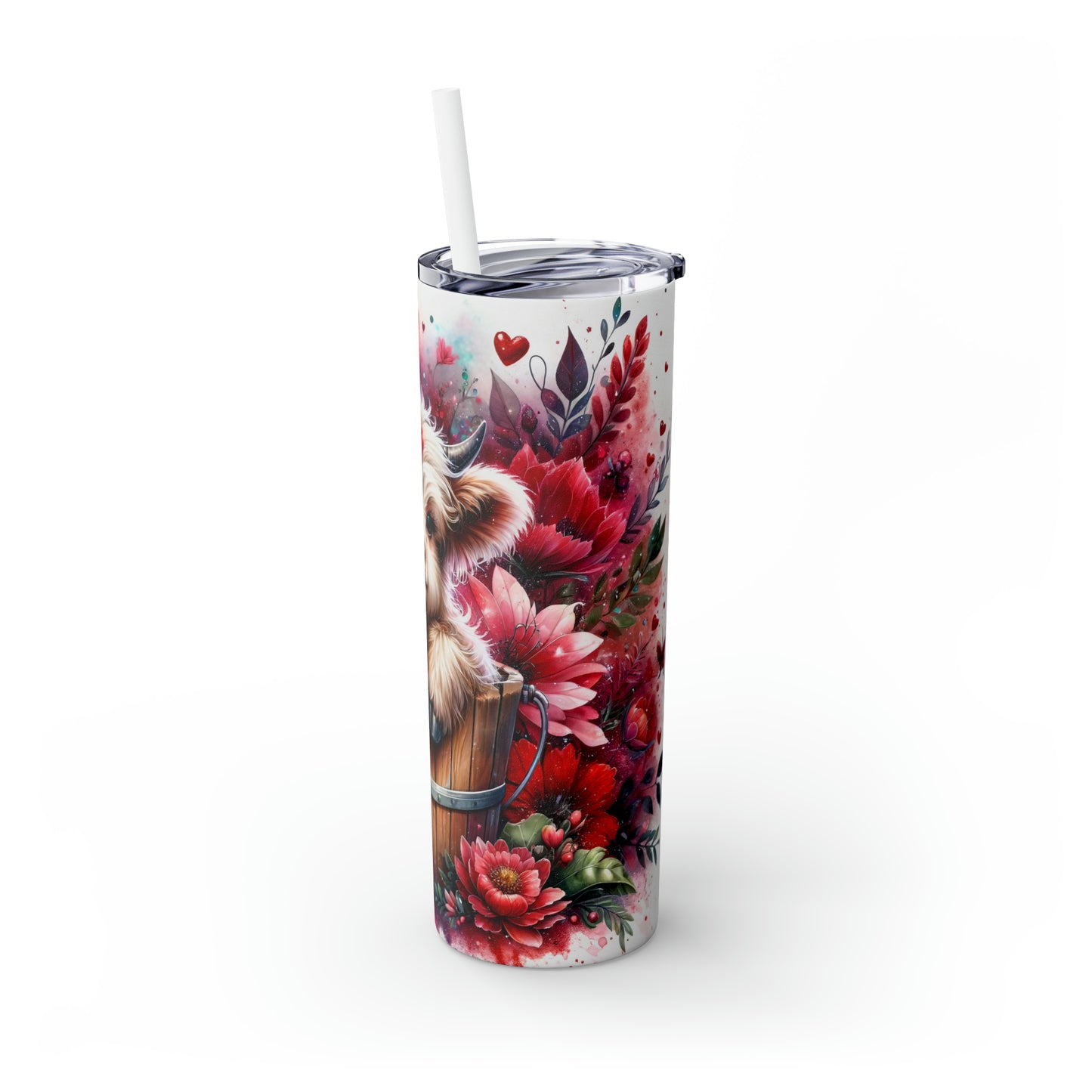 Skinny Tumbler with Straw, 20oz, Baby Highland Cow Valentine