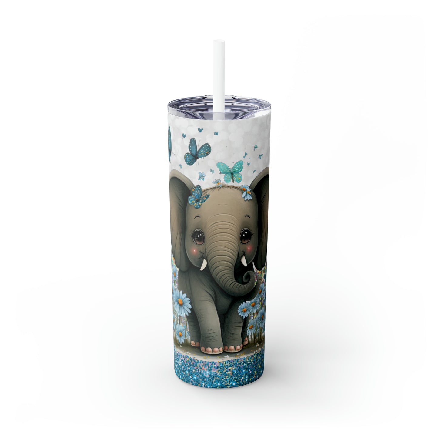 Skinny Tumbler with Straw, 20oz, Elephant, awd-224